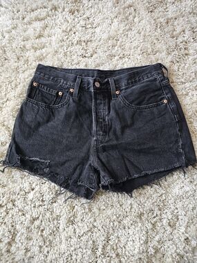 Levi's Black Distressed High-Rise Denim Shorts